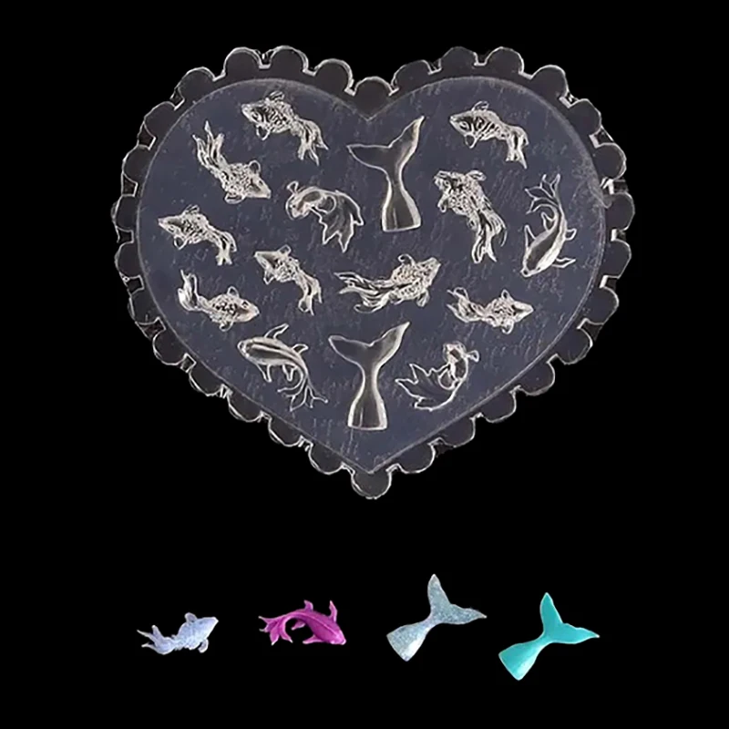 네일 DIY 액세서리용 만화 템플릿 3D 소프트 실리콘 네일 오션 인어 템플릿 네일 아트 하트 몰드 금붕어 코이 조각