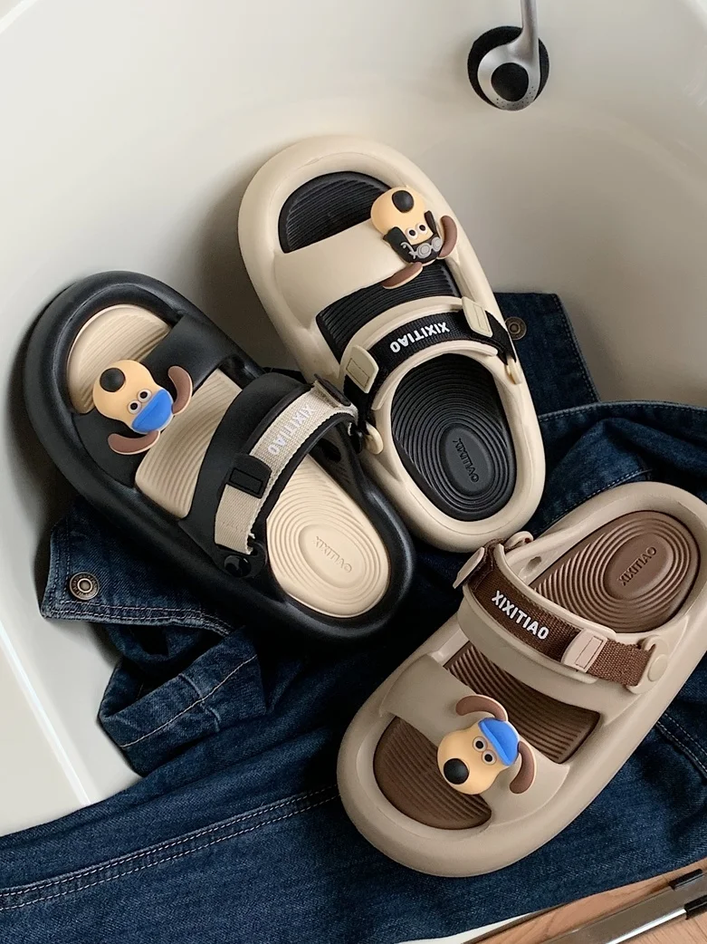 Couples Sandals Personalized Outwear Cute Big Head Dog Thick Sole Slippers Summer Man Women EVA Thick Sole Sandals