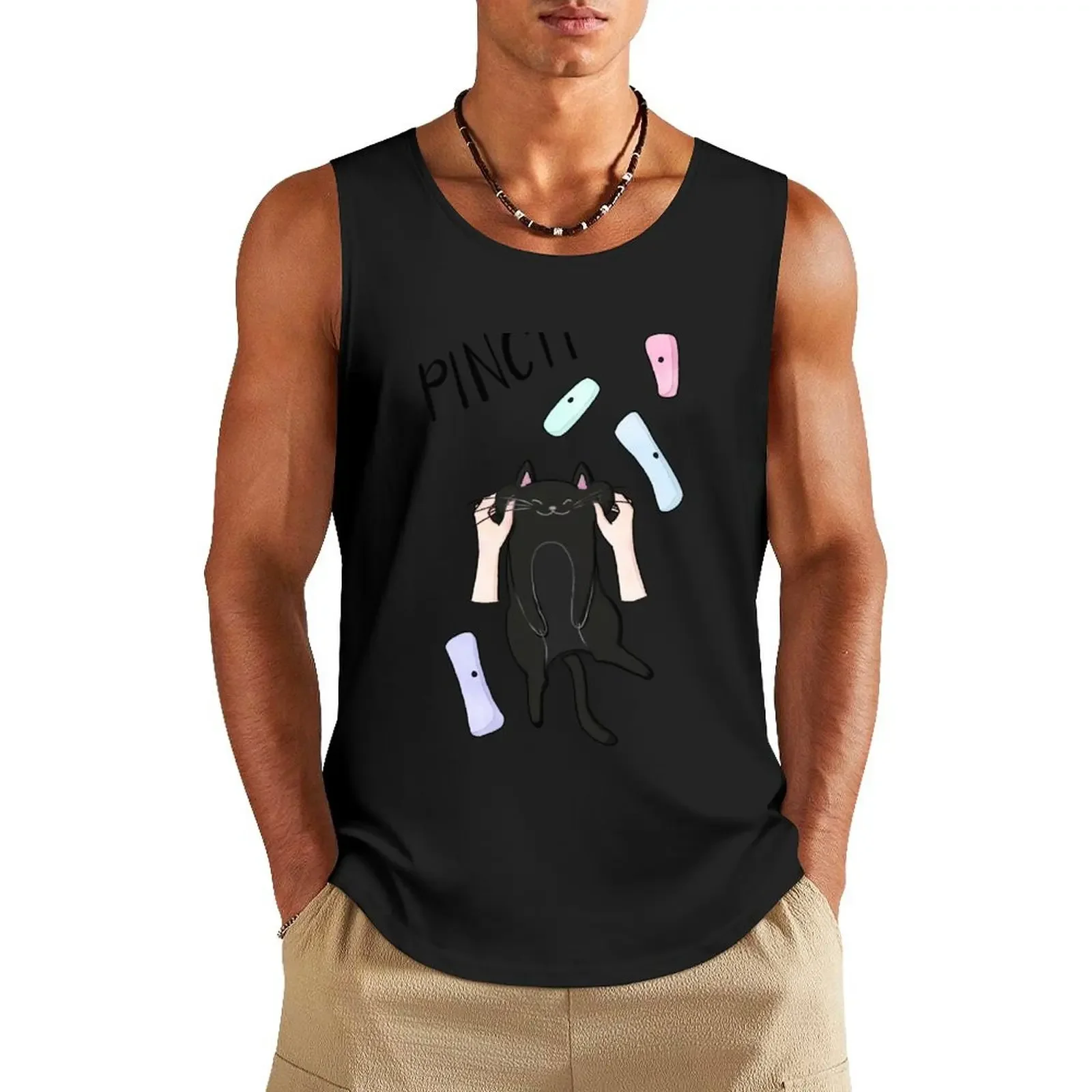 Climbing Cat Pinch Tank Top sleeveless shirt man sleeveless man shirts Men's gym t-shirt anime clothes Tank Top