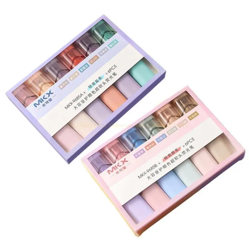 6 Pacote mini-marcadores fluorescentes