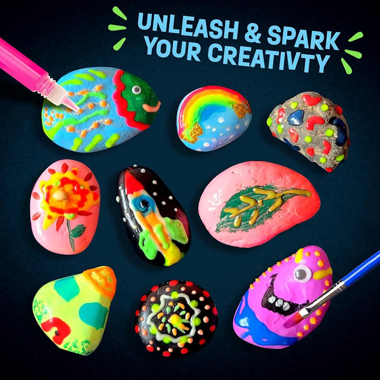 Kit de pintura de roca que brilla en la oscuridad, conjunto de artesanía creativa, suministros de arte para coordinación cerebral manual, fiesta en el aula para niños en edad preescolar