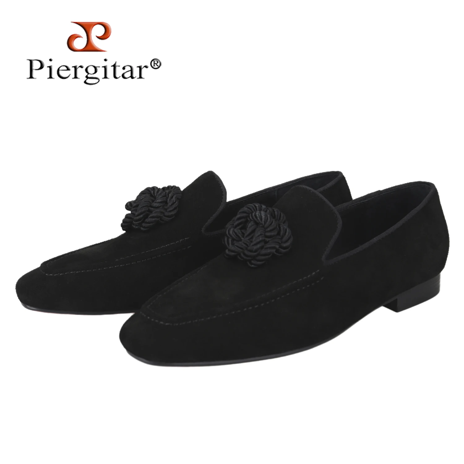

Мужские повседневные туфли-лоферы Piergitar из черной замши ручной работы с декором из плетеных веревок и цветами, классический стиль, с красной подошвой