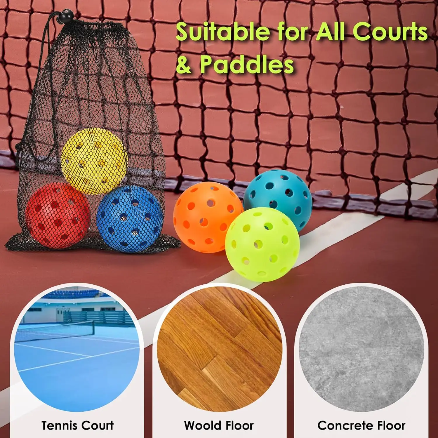 6PCS 40 Holes Pickleballs High Elasticity & Durable Pickle Balls for Sport Indoor Outdoor Play All Style Pickleball Paddles