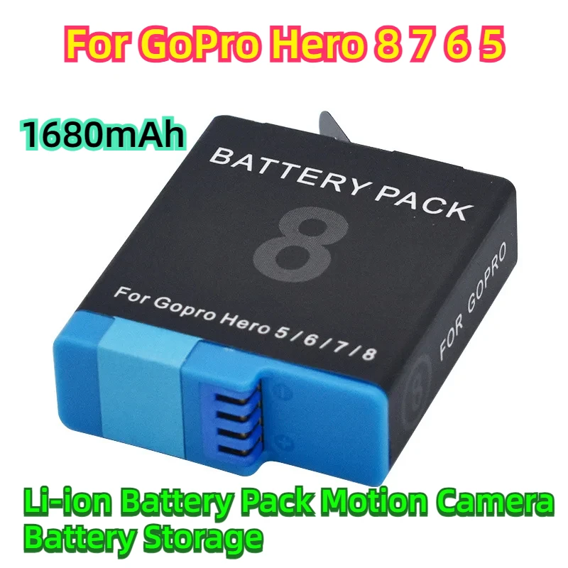 

For GoPro Hero 8 7 6 5 1680mAh Li-ion Battery Pack Motion Camera Battery Storage for GoPro Hero8 Rechargeable Batteries