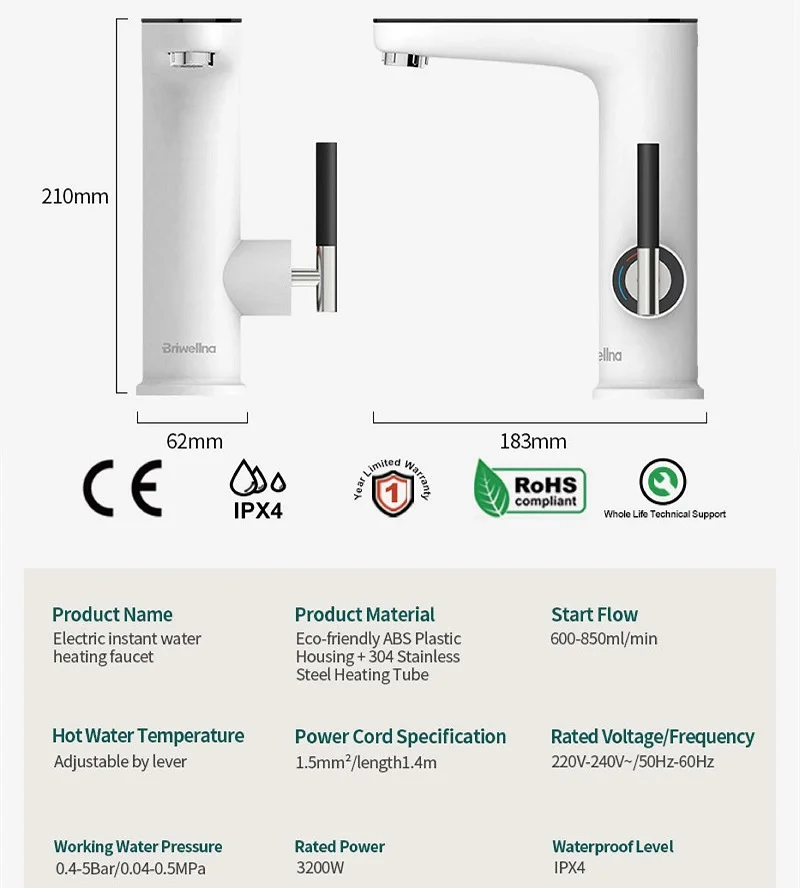 3200 واط سخان مياه كهربي صنبور المطبخ Tankless Geysers صنبور سخان التدفئة الحنفية سخانات لحظية Robinet 220 فولت