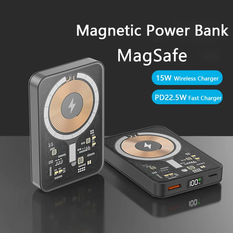 PD 22.5W Magnetic Power Bank 10000mAh 15W Transparent Wireless Charger For iPhone 13 12 11 pro max xs Charging Power Bank