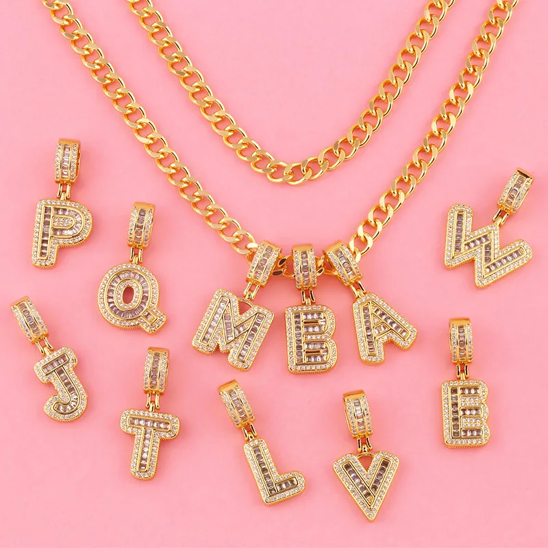 FLOLA Chunky Bubble Letter Necklaces for Women Men Copper Gold Plated 26 Letters Necklaces Name Jewelry nker69