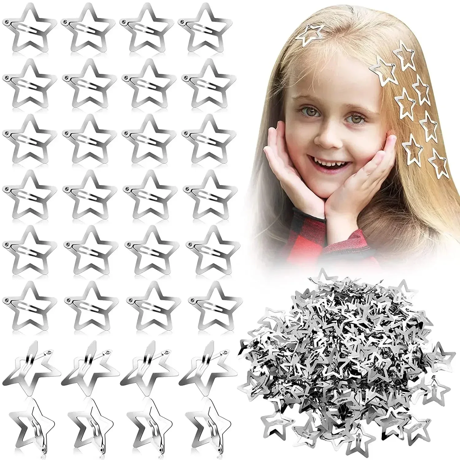 10/25/50/100/200pcs Sliver Y2K Star BB Hair Clips for Girl Metal Snap Hairpins Barrettes Women Filigree Styling Hair Accessorie