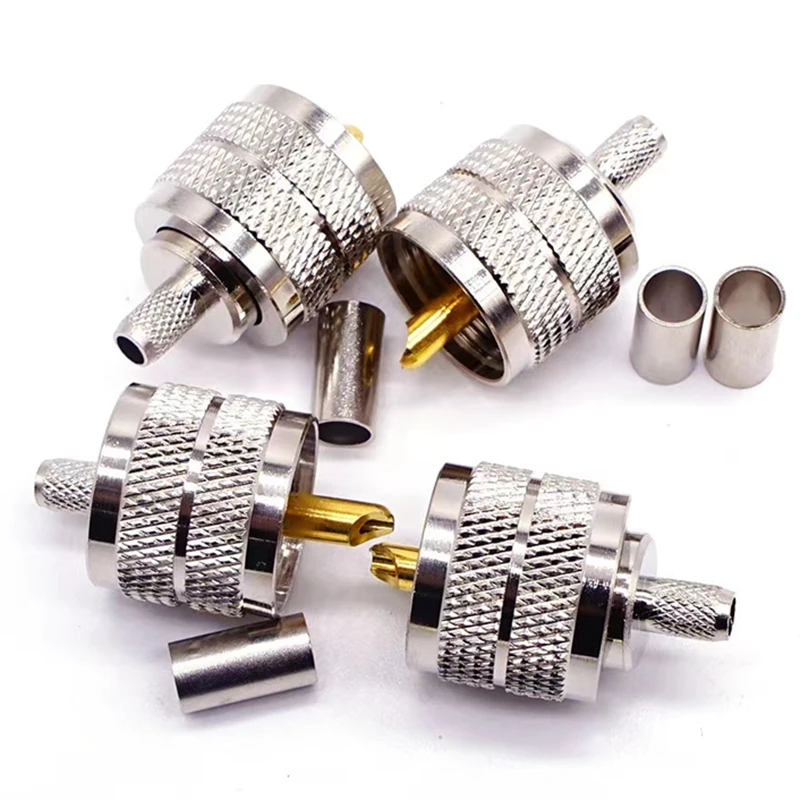 10Pcs PL259 UHF Male RG58 SL16 Plug Connector UHF Male Crimp for RG58 RG142 LMR195 LMR200 RG400 RG223 Cable Brass Nickel Plated