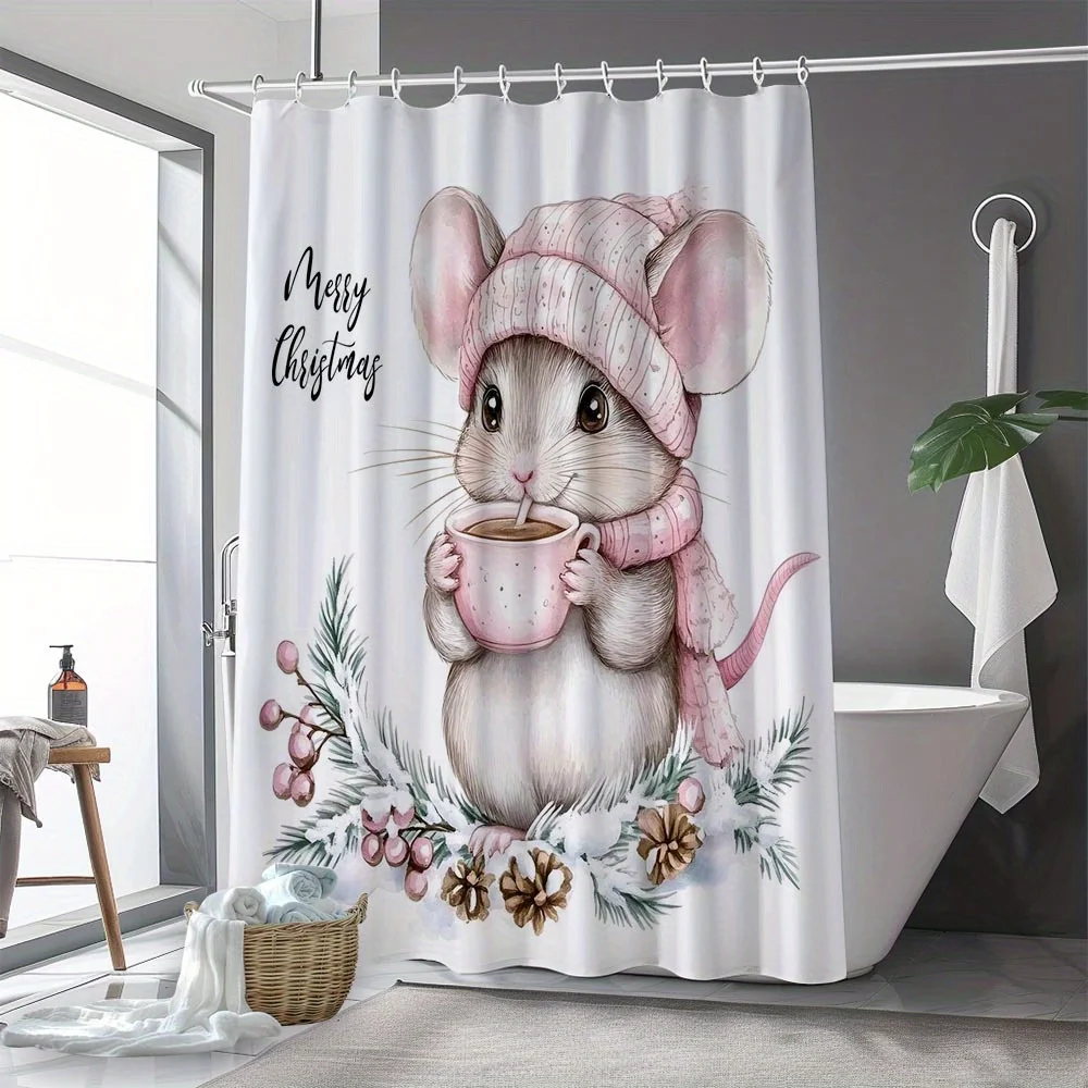 

1pcs, Mouse print shower curtain decoration, modern home decor, home decor shower curtain bathroom curtain with hooks