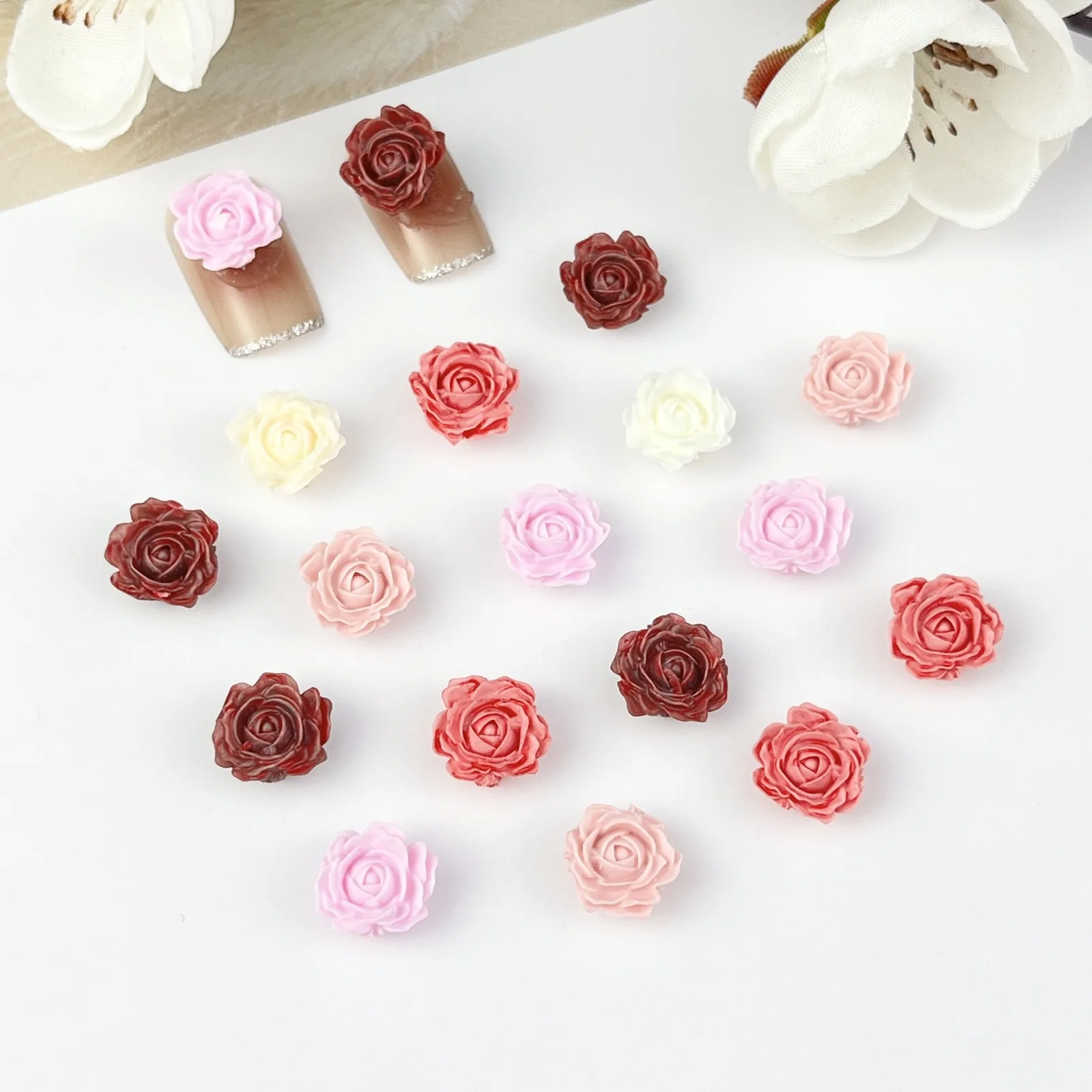 20pcs miniso flower cartoon nail charms for diy nail making cute mini resin flatback nail art decoreation