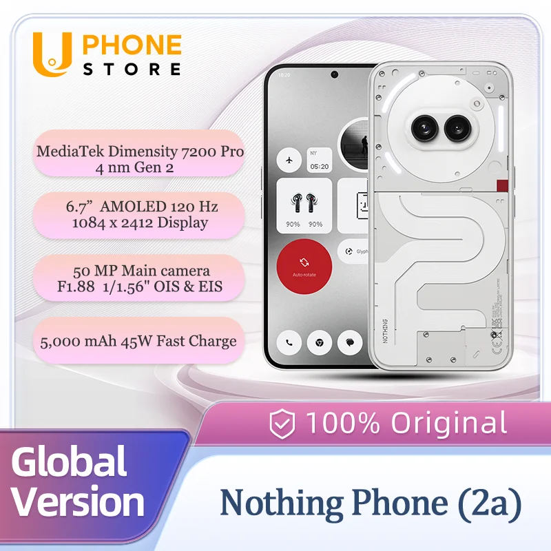 Global Version Nothing Phone(2a) 6.7” AMOLED display 120Hz Mediatek Dimensity 7200 Pro Dual 50MP 5,000 mAh 45W IP54 Phone 2a