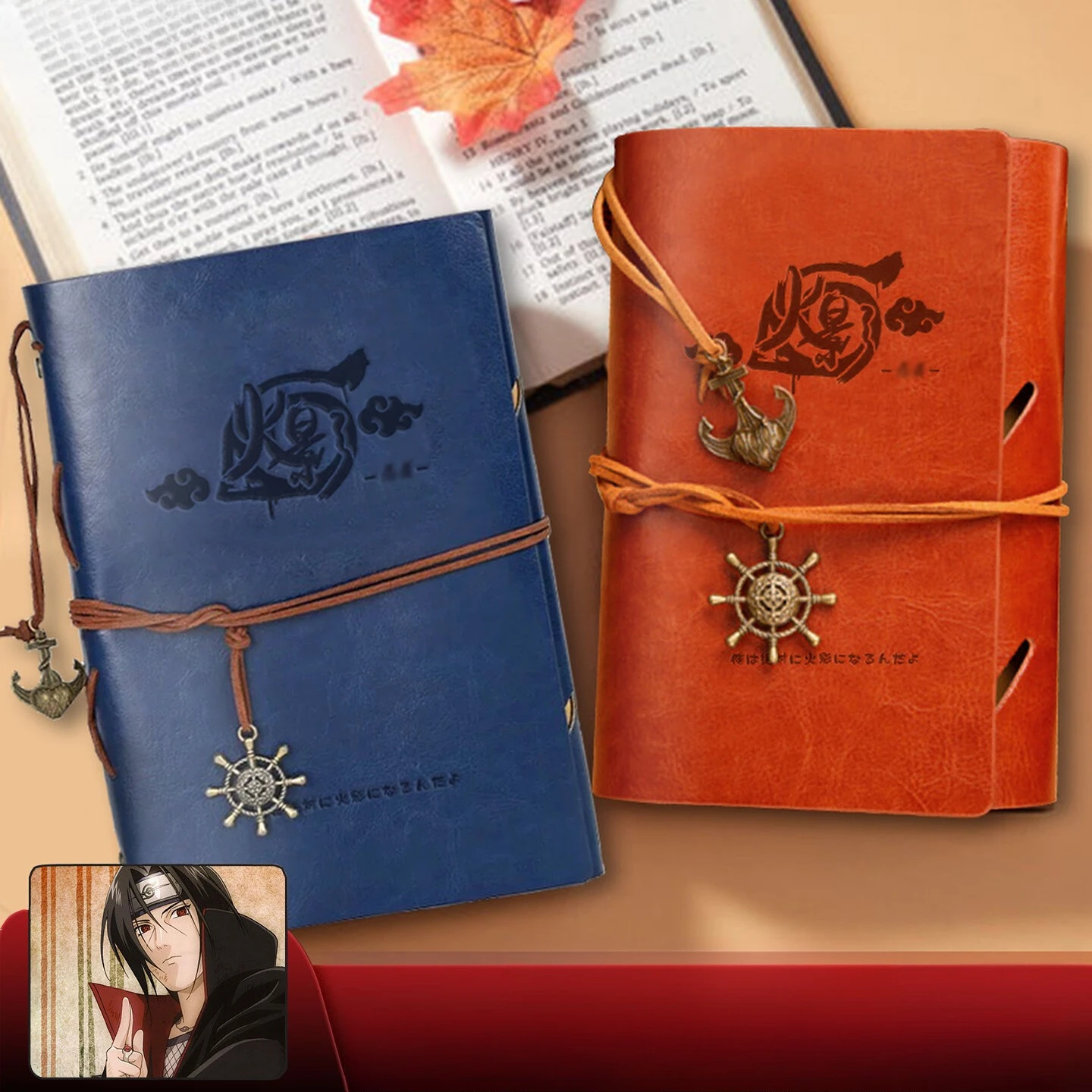 

Anime Naruto Retro Notebooks Uchiha Sasuke Kakashi Haruno Sakura Cosplay Leather Soft Cover Paper Stationery Gifts