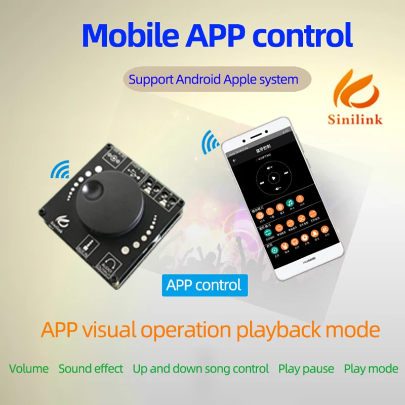 AP15H 20WX2 Bluetooth 5.0 Digital Audio Power Amplifier Board Module 12V 24V AUX USB Sound Card APP Control AMP Amplificador