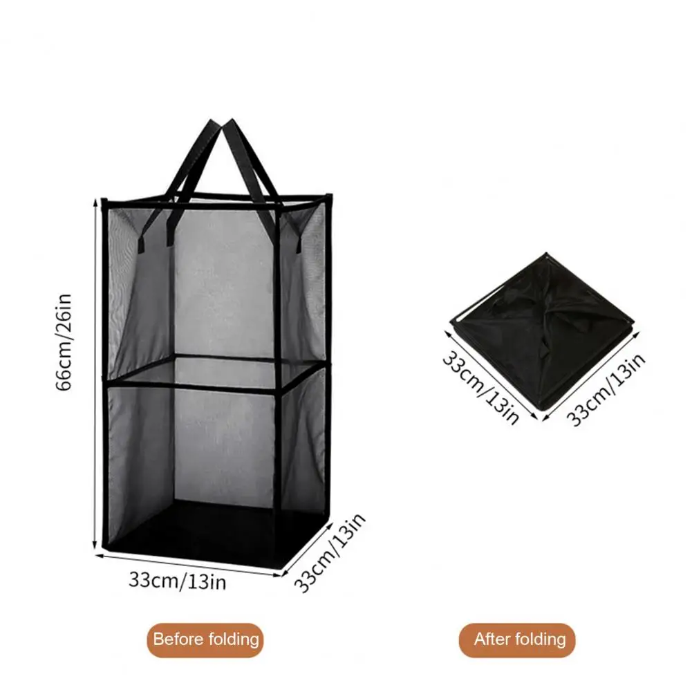 Mesh Pop Up Dirty Laundry Basket Hamper Square Foldable Side Handles Visible Dirty Clothes Sundries Toys Storage Bag