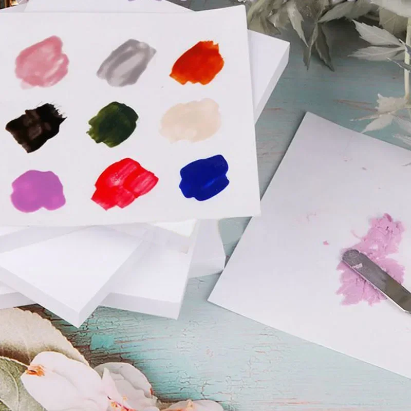 50 piezas de papel desechable para teñir, paletas de uñas desgarrables, bandeja de mezcla de colores de esmalte, tablero de exhibición impermeable 3