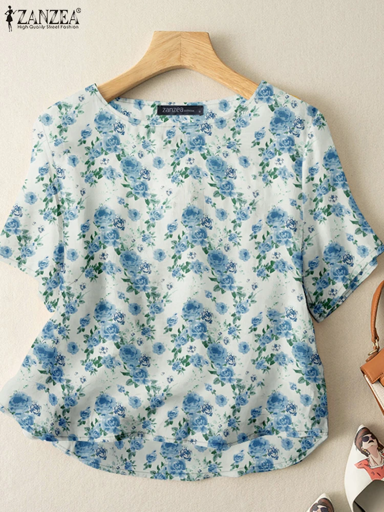 ZANZEA-Blusa de verano para mujer, Tops de manga corta con estampado Floral, camisa bohemia para vacaciones, Túnica holgada informal para fiesta, camisa femenina 2025