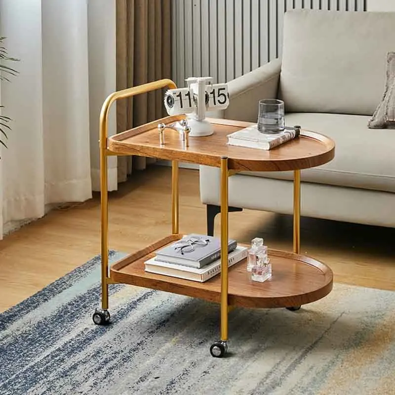 

Nordic Furniture Pulley Coffee Table Living Room Sofa Side Table Double Layered Mobile Trolley Tea Table Creative Storage Desk