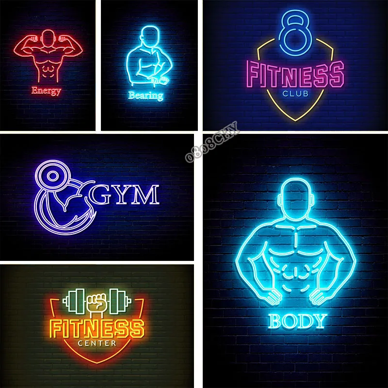 Fitness Neon Art Canvas Prints Paintings Fitness GYM Body Motivation Posters Bodybuilding Wall Art Pictures for Home Gym Decor