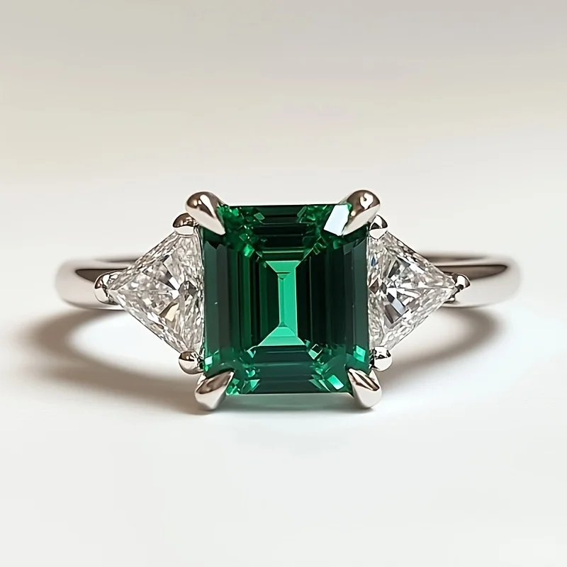 

SGARIT стерлингового серебра 925 пробы, роскошное кольцо изумрудной огранки с натуральным зеленым кристаллом для женщин, вечерние, вечерние, ужин, свидание, ювелирные изделия, подарок