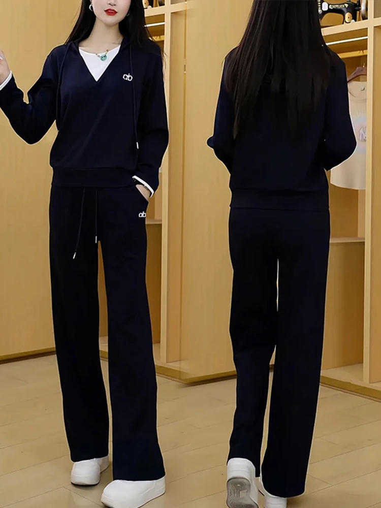 Einzigartige Faionable Casual Patchwork frauen Set Herbst Neue Breite Bein Hosen Zwei-Stück Anzug Atmungsaktive Mittelschweren Keine