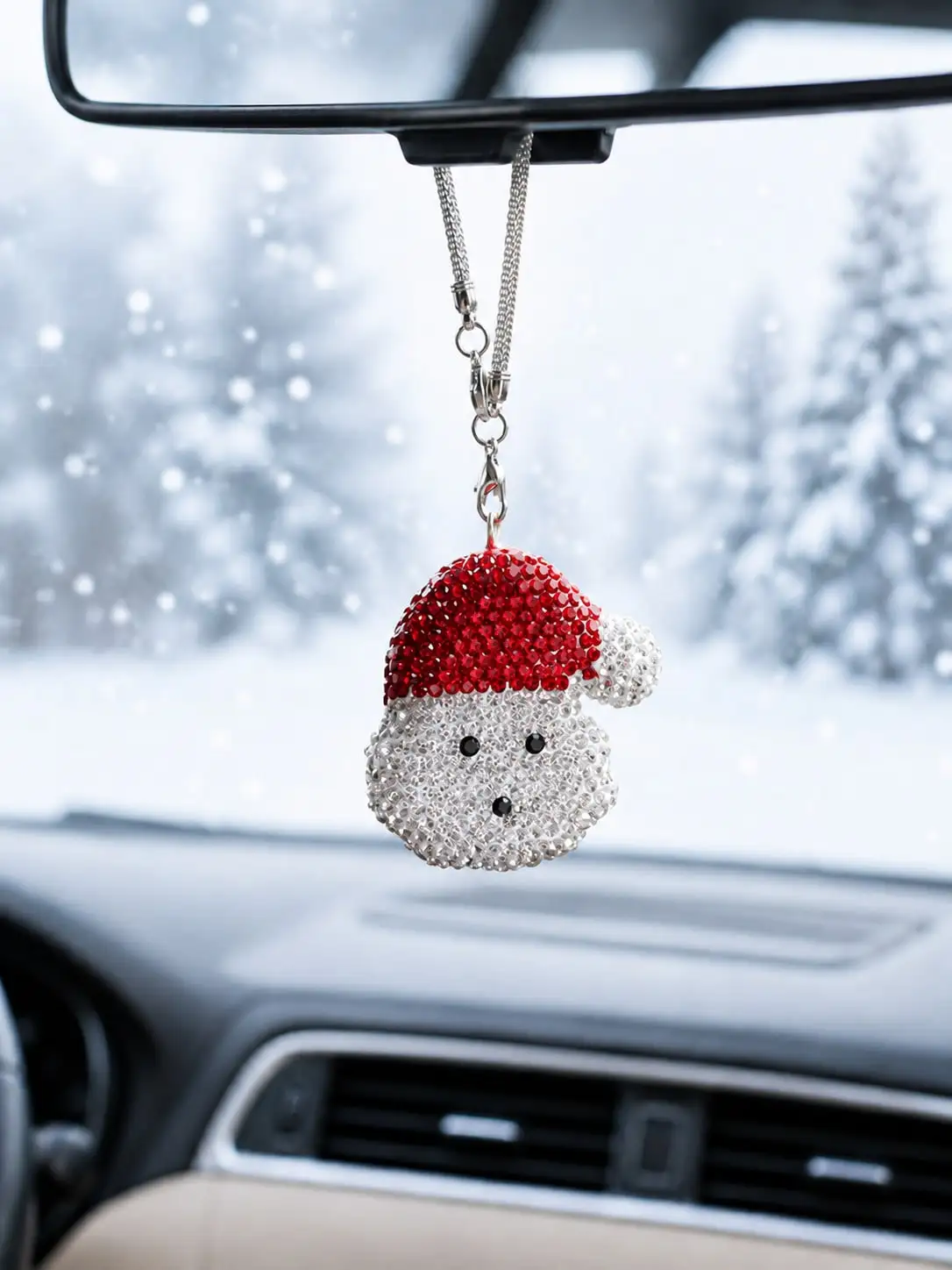 Rhinestone Christmas Car Rearview Mirror Hanging Ornament Xmas Tree Snowman Santa Candy Cane Pendant Auto Interior Decor Gift