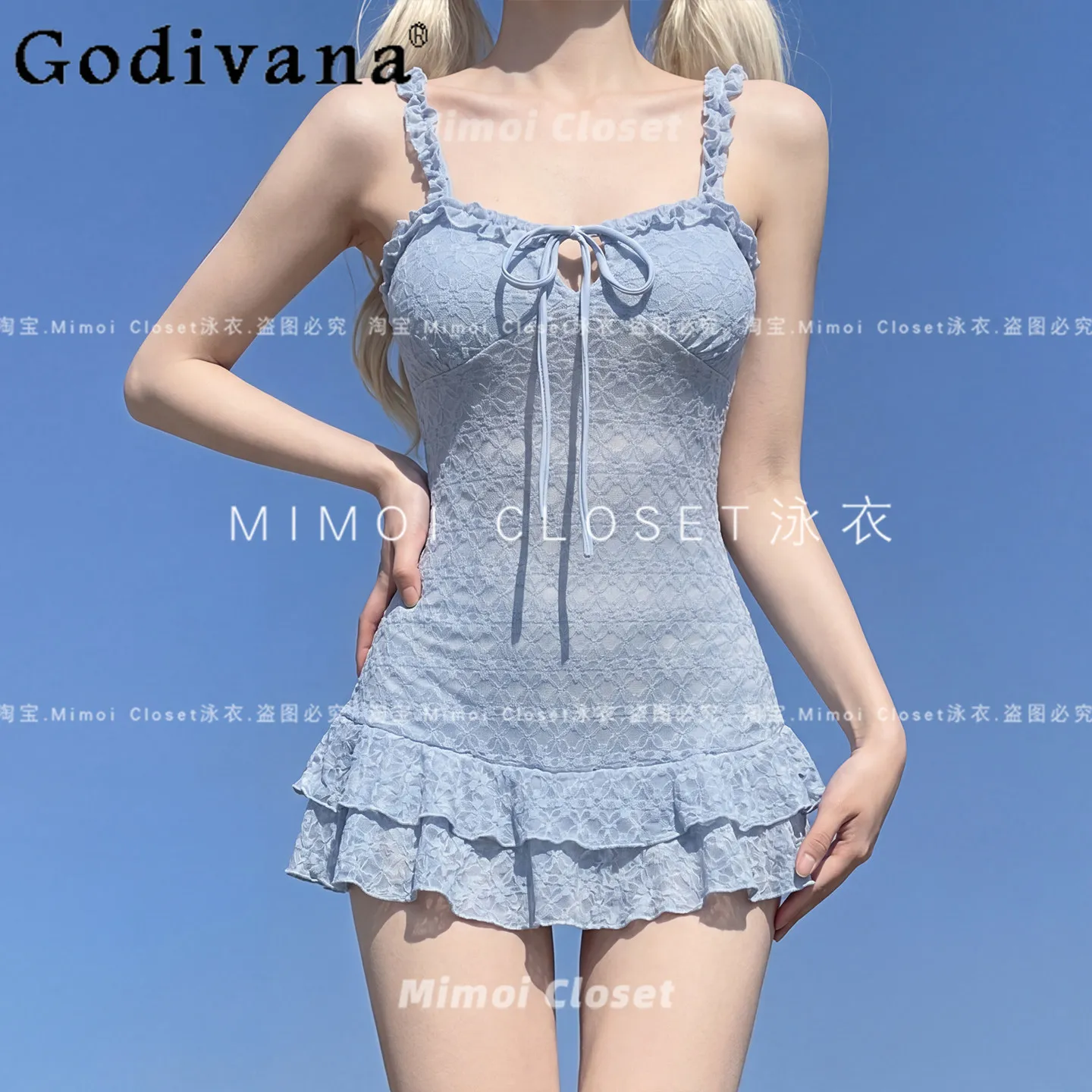 

Summer New Japanese Girls Blue Sweet Swimsuit Y2k Student One-piece Swimwear Seaside Beach Vacation Bathing Suit Women 2026