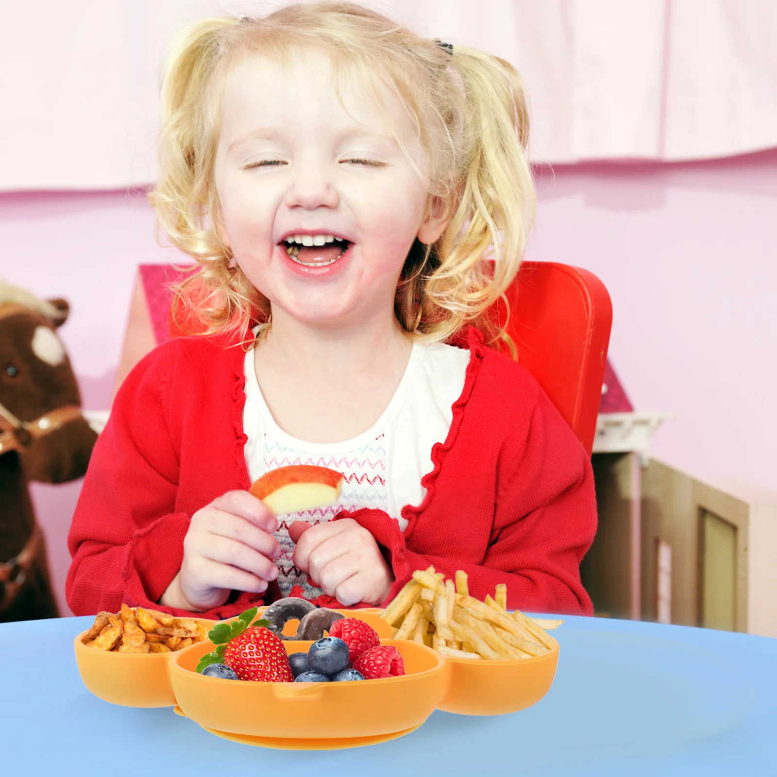 

1Pcs Toddler Divided Silicone Plate Strong Suction Base Bee Shaped Sections Balanced Nutrition Feeding Dish for Babies Kids