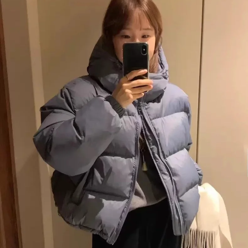 

Зимняя теплая пуховая куртка-пальто оверсайз с капюшоном и высокой талией, на молнии, в корейском стиле, для женщин, коллекция 2025 года