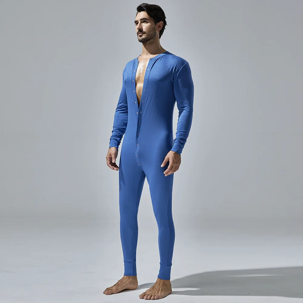 New Men\'s One-Piece Pajamas Home Fitness Wear Men\'s Bodysuit