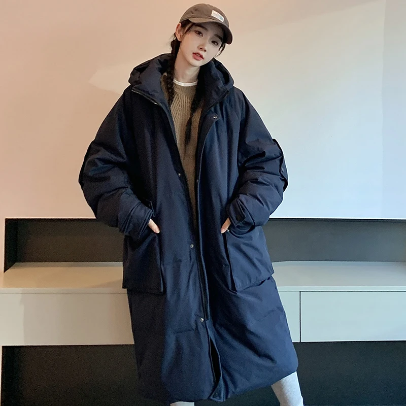 Casual Down Jackets Men / Women Winter thickened Parka oversized Outdoor Snow Coat Korean version long couple Hooded down jacket