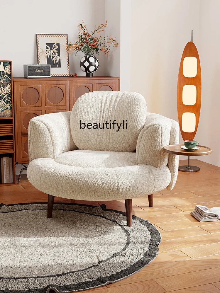 Life Smile Sofa French Retro Single Leisure Chair Walnut Solid Wood Small Apartment Living Room Chair