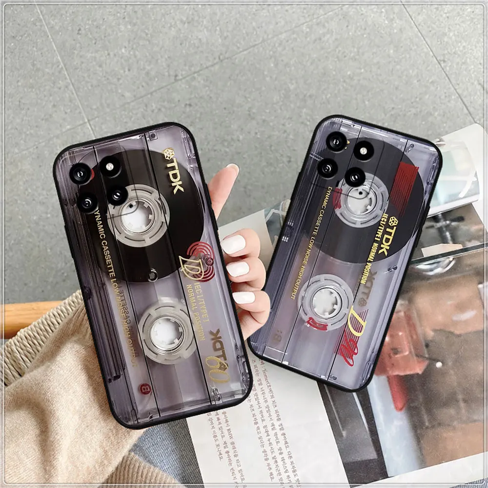 Retro Magnetic Radio Tape Cassette Case For Xiaomi 14C 13C 12 12C 10 10C 9 9C 9A 9T 8 8A A2Plus A1 K60Ultra K40Pro Black Cover