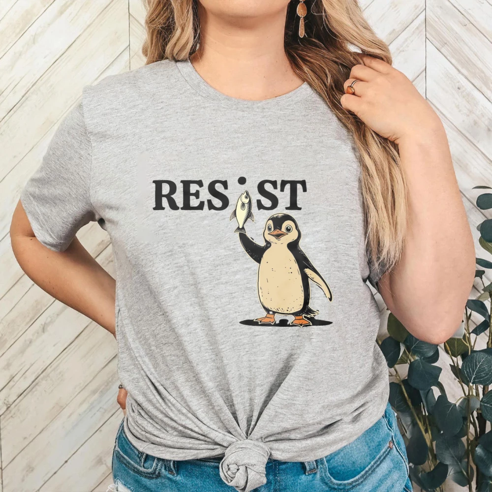 Penguins Resist Shirt Flippers Up T-shirt Heard Island Tops Penguins Lover Tee Penguins Crewneck Women Oversized Clothes