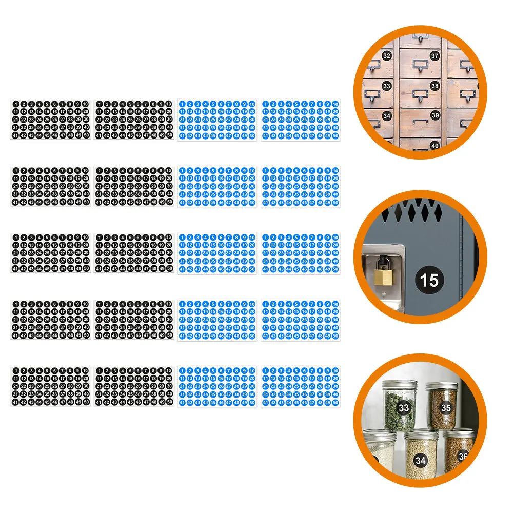 

10 шт. круглых этикеток с номерами 1-50, самоклеящиеся цифровые этикетки для организации офиса и класса, многофункциональная классификация