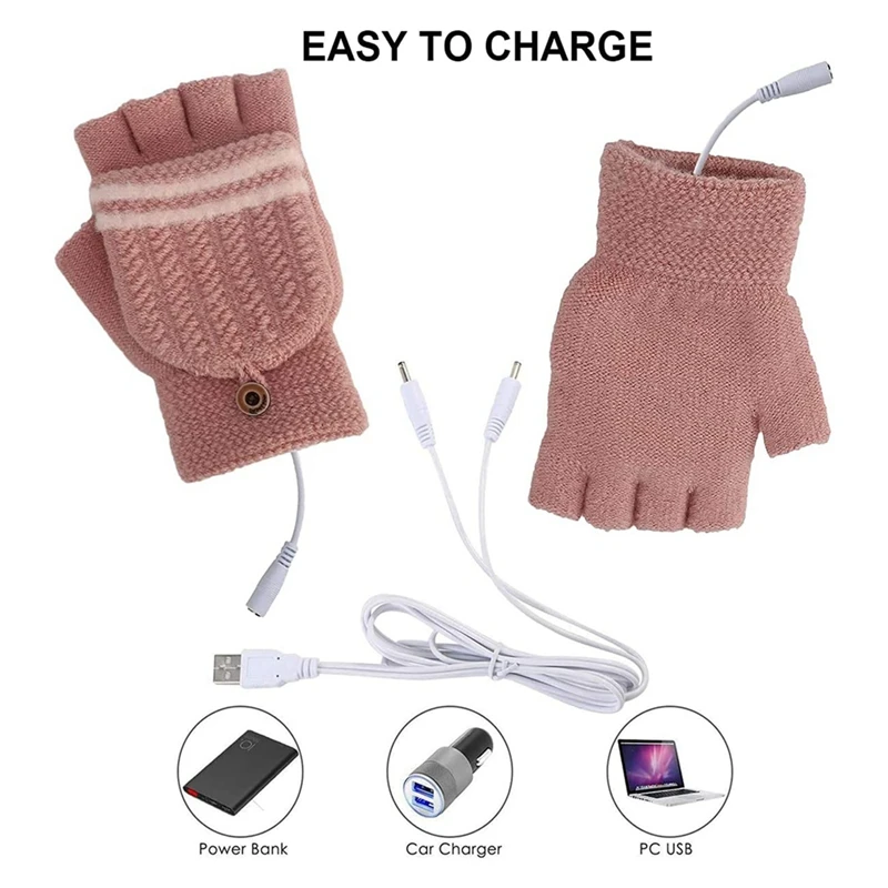 Usb Heated Gloves For Men And Women, Winter Reversible Heated Fingerless Gloves For Typing And Outdoor Use