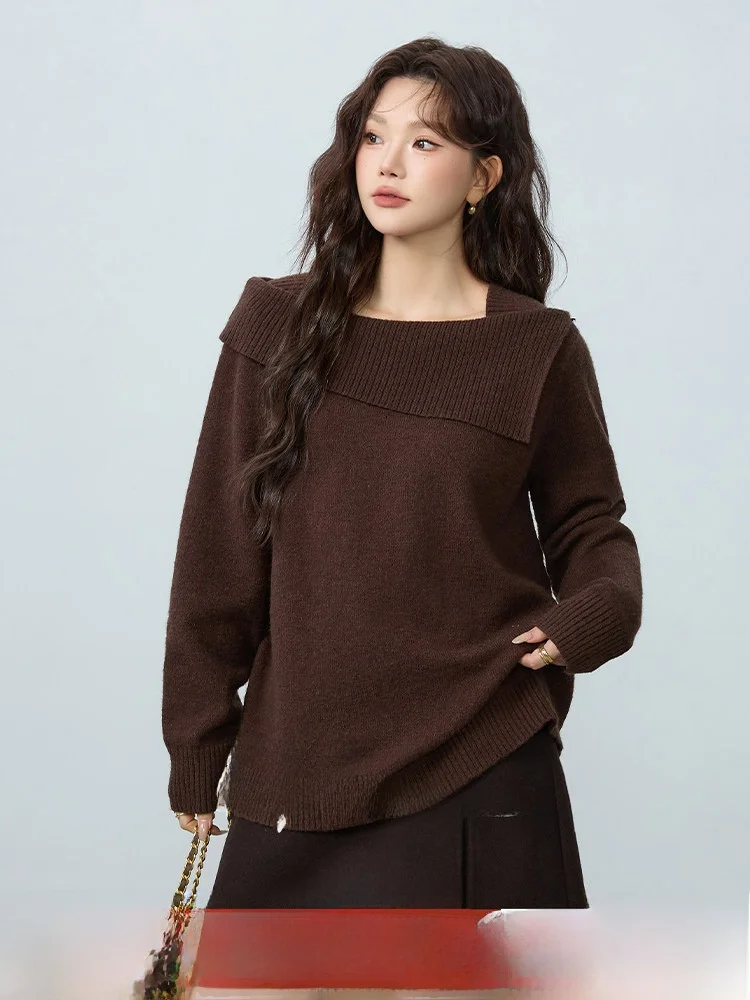 

plus Size Maternity Knitted Two-Piece Set Women's Winter Fashion Slimming Retro One-Shoulder Ensemble Cover-Up Casual Wear