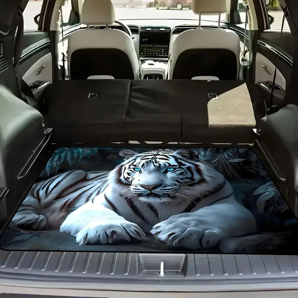 1pc[2D Flat] Anti-Slip Fashion Trunk Mat With White Tiger Pattern Design - Durable Material, Keeps Trunk And Tidy, Adds Personal
