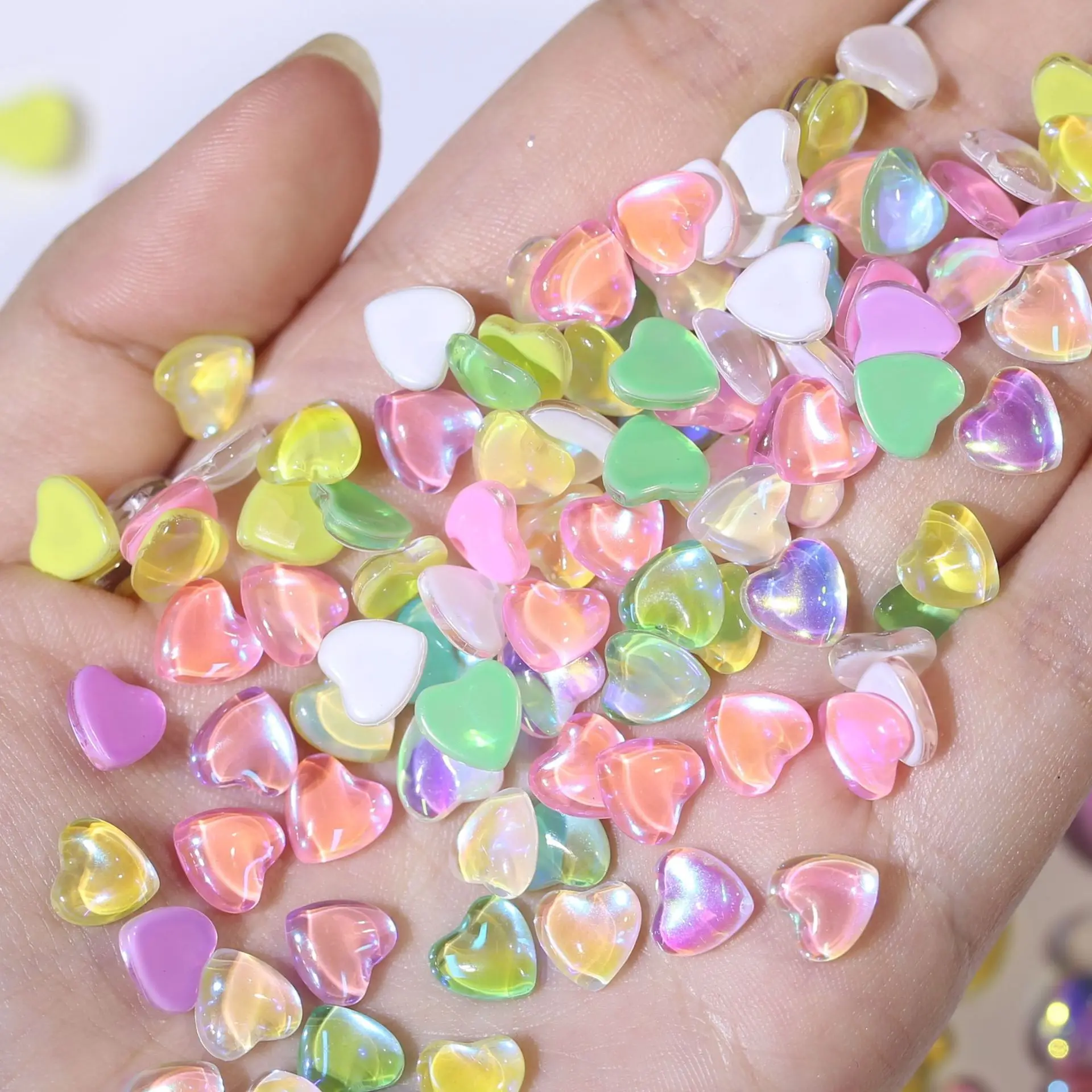 30PCS Sparkle Fluorescent Macaron Candy Love Diamonds Magic 3D Peach Heart Nail Art Rhinestones Decorations Manicure Ornaments