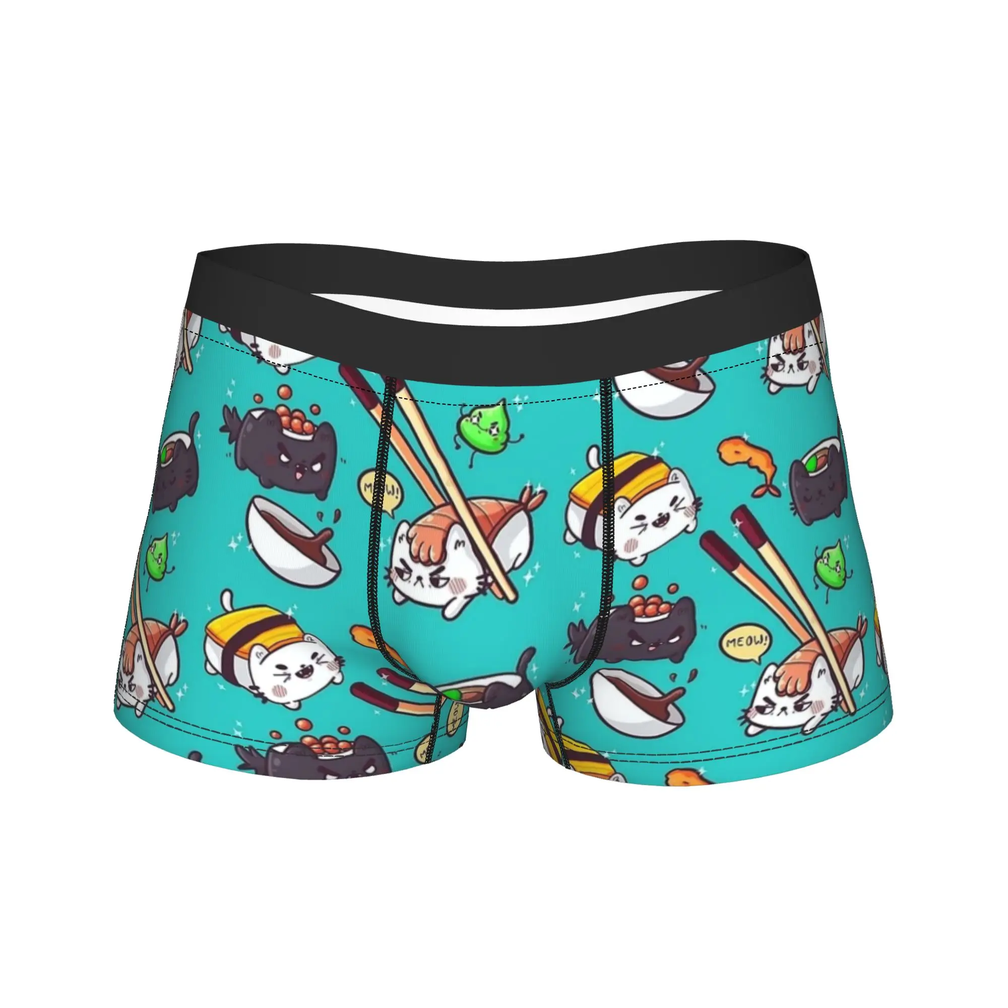 Sushi Cats Funny Animal Underwear  Men's Underpants Custom DIY Soft Trend Trunk Trenky Shorts Briefs Plus Size