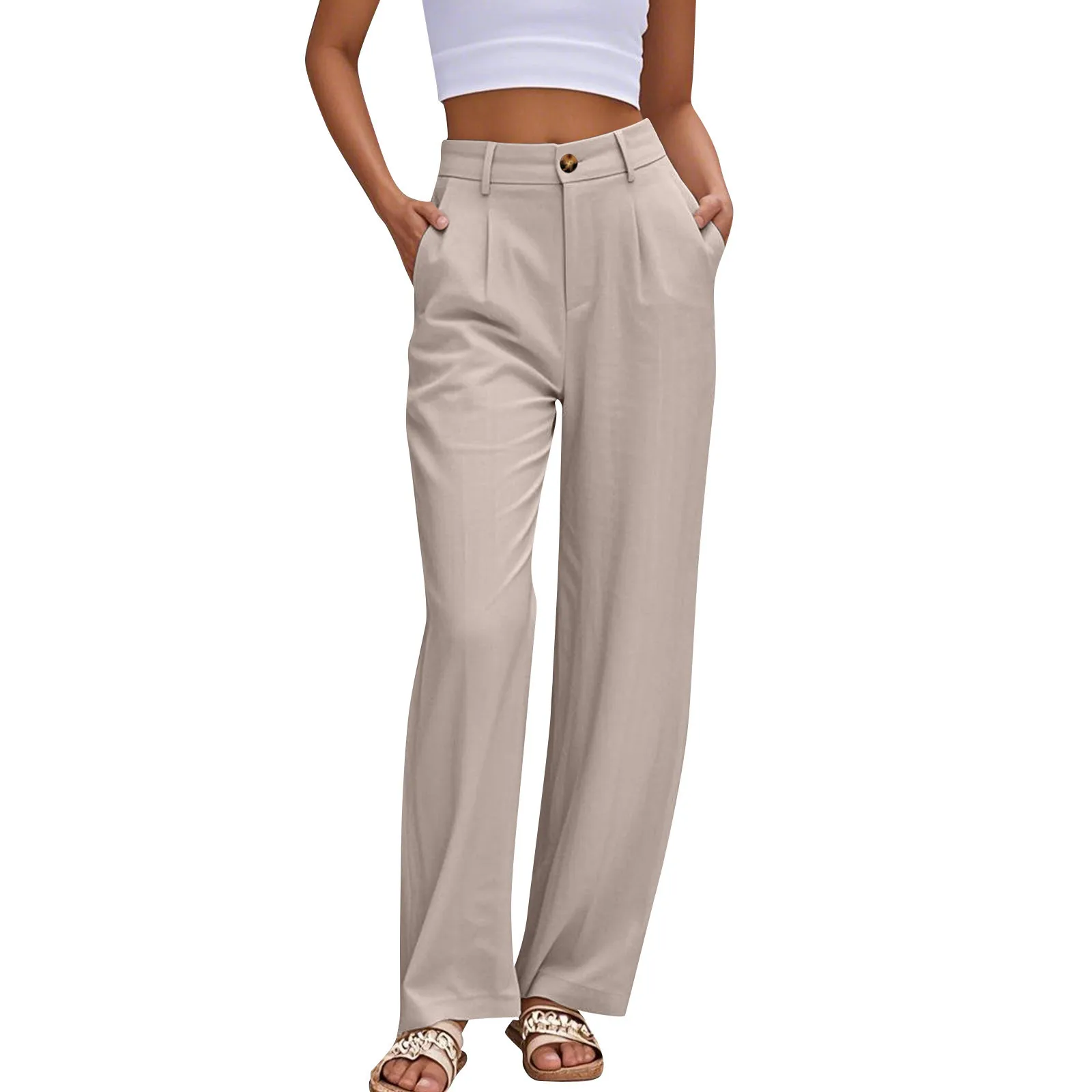 Damskie spodnie z guzikami w pasie, jednolite, codzienne, profesjonalne, proste spodnie damskie.