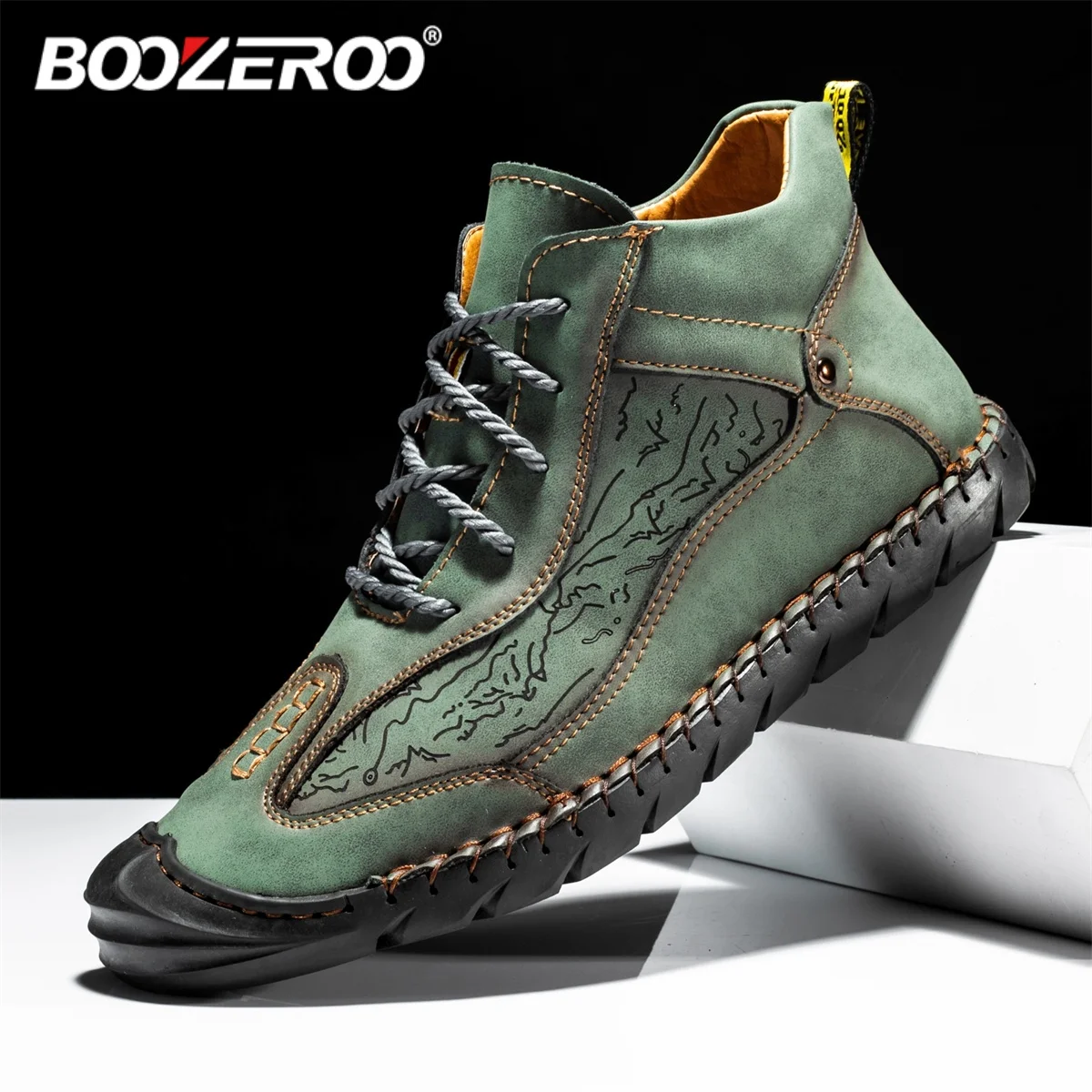 BOOZEROO-mocasines hechos a mano para hombre, zapatos informales de cuero suave, botas impermeables antideslizantes, a la moda