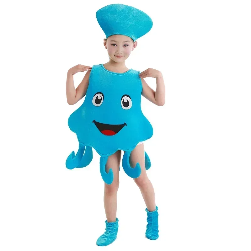 Disfraz de pulpo y pez de tinta para niño y niña, Mono de Animal marino azul y morado, ropa de fiesta de Halloween