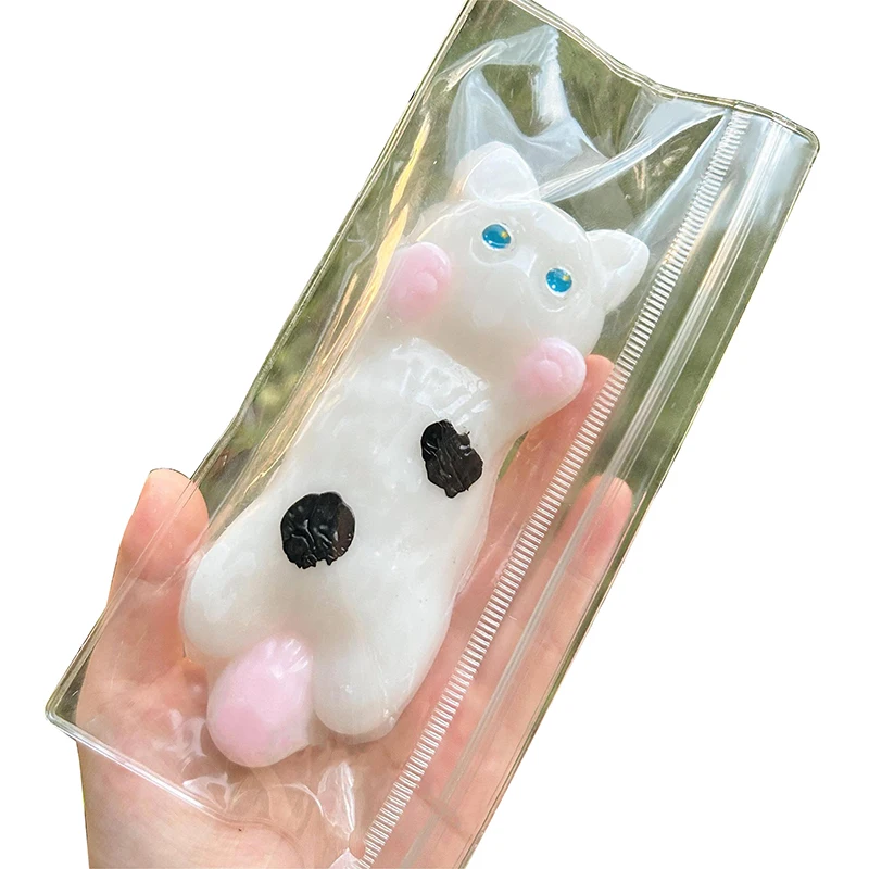 1PC Mini Kawaii Silikon Kleine Faule Katze Spielzeug Nette Kuh Katze Dekompression Vent Squeeze Prop Kinder Geschenk