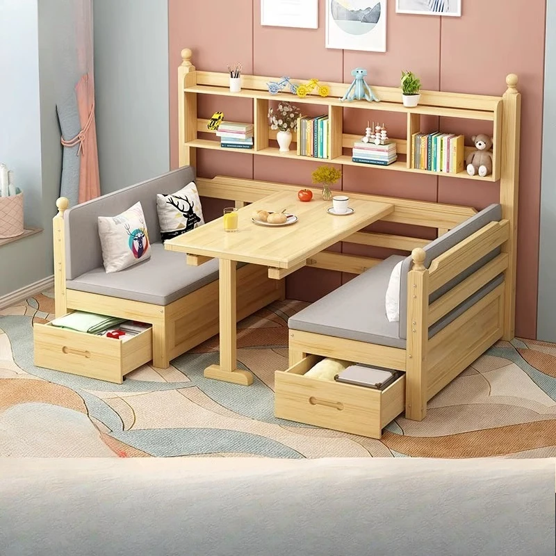 

Solid wood sofa bed folding multi-functional living room small apartment double sitting and sleeping sofa bed with desk storage