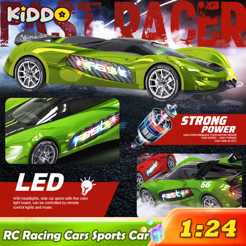 

1:24 RC Racing Cars Sports Car Drift 2.4G 4WD High Speed Model Car Light Music Electric Four-Wheel Drive Ornament Birthday Gifts