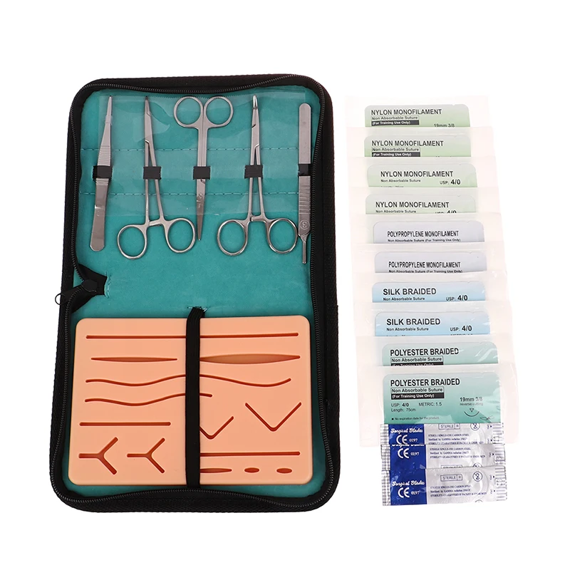 Surgical Suture Training Kit Wound Skin Practice Pad Thread Needles Scissors Surgeon Training Material Set