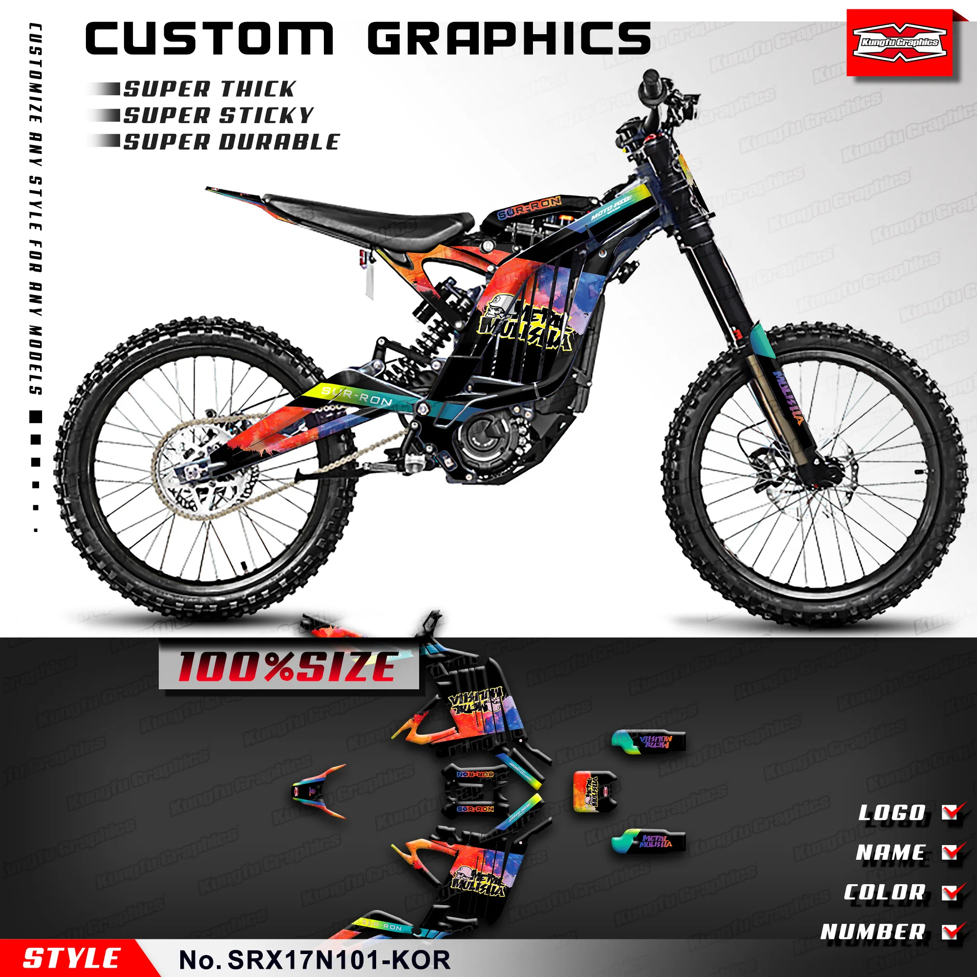 

KUNGFU GRAPHICS Graphics Kit Durable Vinyl Stickers for Sur-Ron Light Bee X/S Electric Bike, SRX17N101-KOR