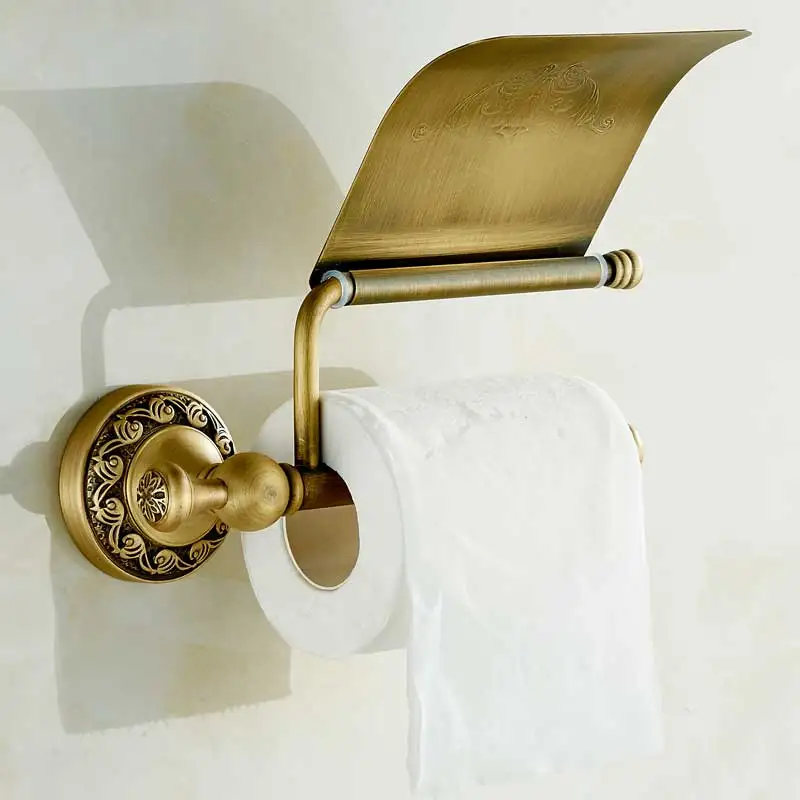 European‑style bathroom solid‑copper vintage tissue holder and roll‑paper box, classic bathroom accessories storage shelf