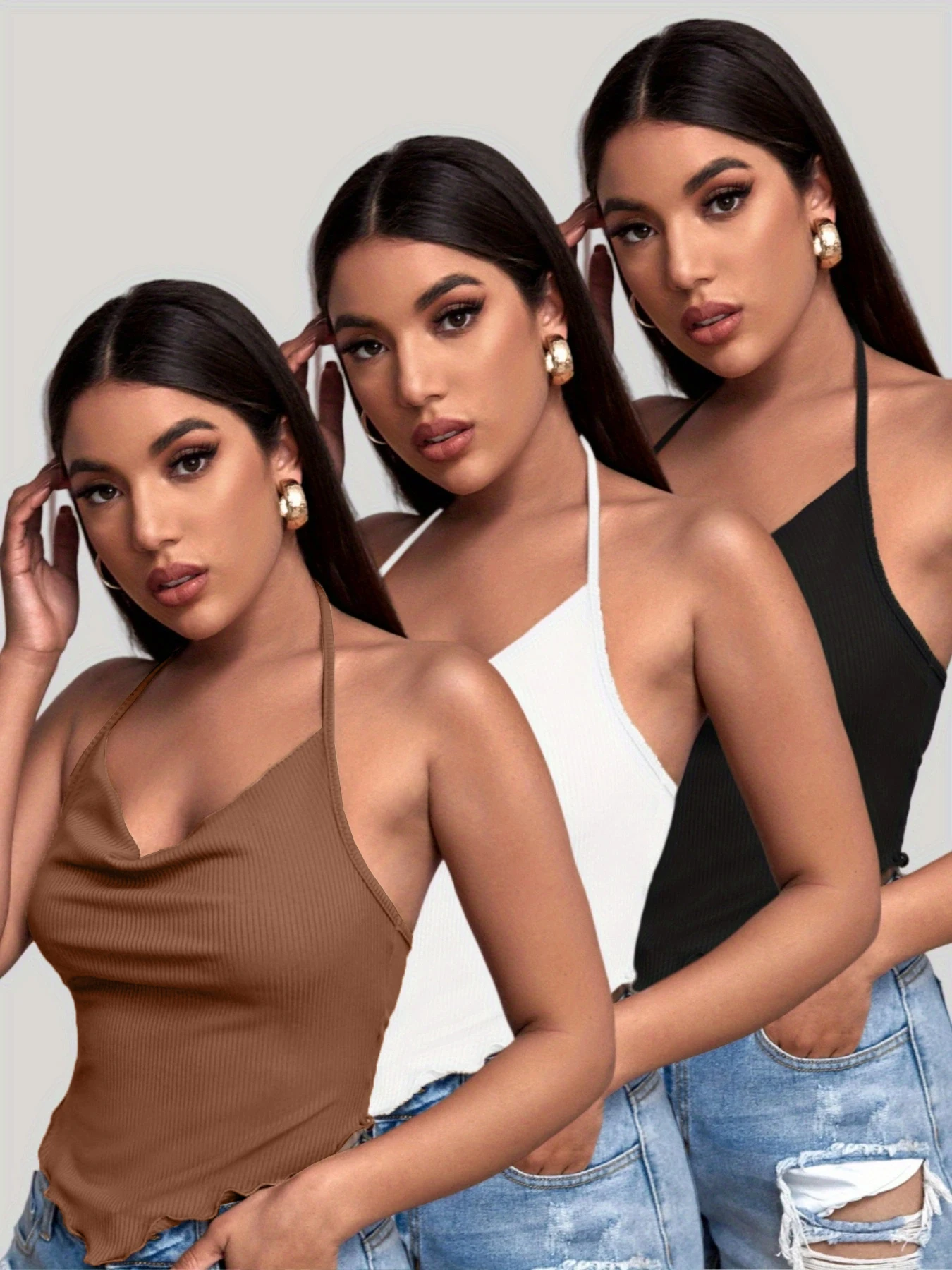 

Весенне-летний новый стиль, элегантный комплект из трех предметов с открытой спиной и открытым плечом, элегантный женский комплект из трех предметов